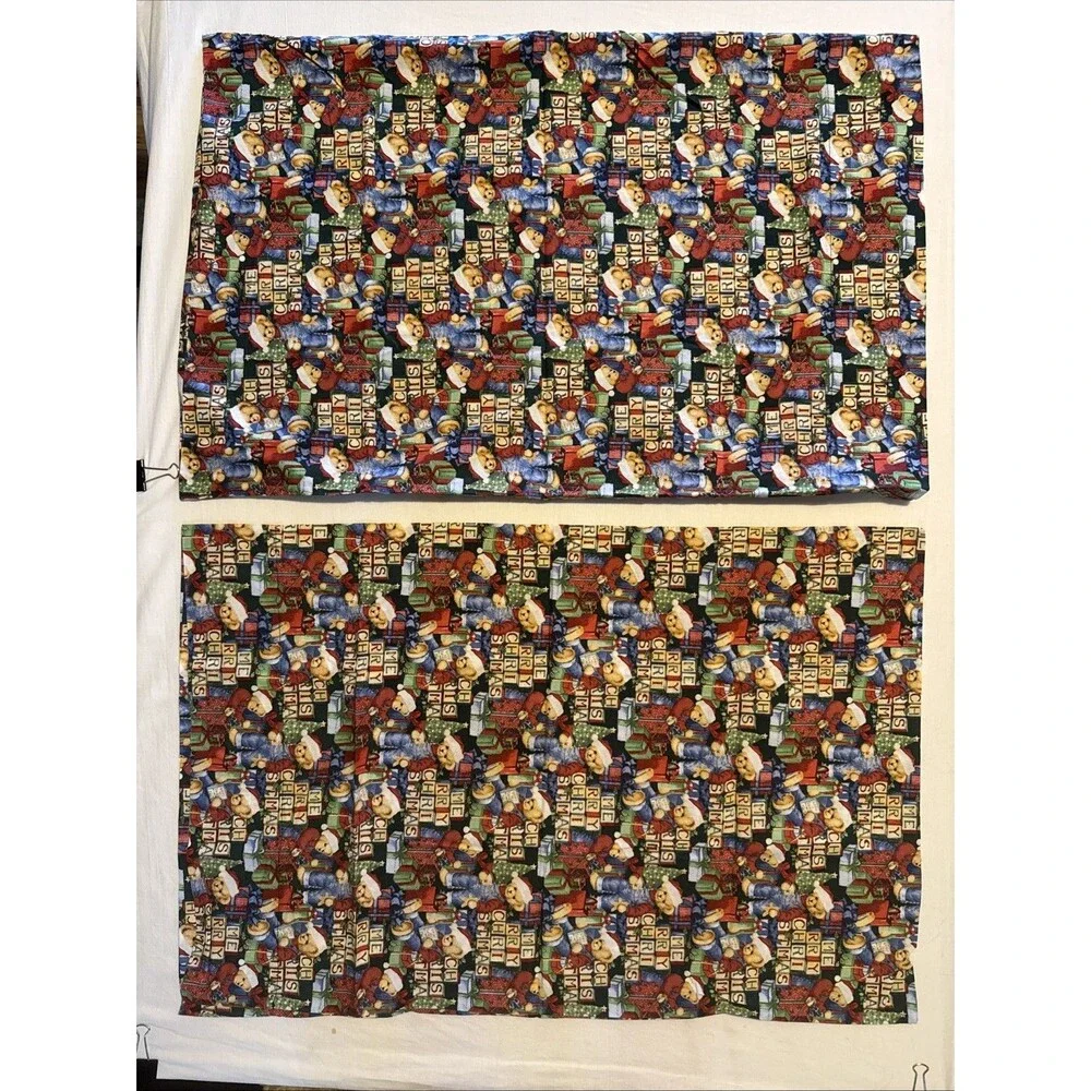 2 Christmas Themed Pillowcases, Handmade,Standard,Cotton - Teddy Bears